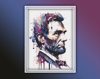 Abraham Lincoln Cross Stitch Pattern 2 Instant PDF Download - Abraham Lincoln Watercolor Cross Stitch Pattern - President of United States