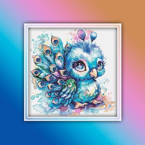 Peacock Cross Stitch Pattern 19 Instant PDF Download - Peacock Watercolor Cross Stitch Pattern - Bird Cross Stitch Pattern
