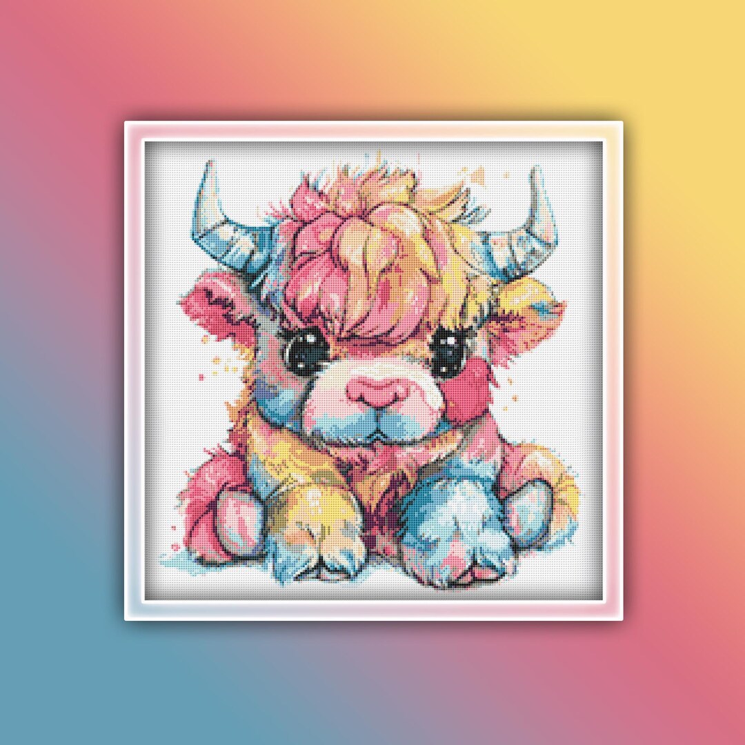 Highland Cow Cross Stitch Pattern 9 Instant PDF Download Cow Watercolor ...