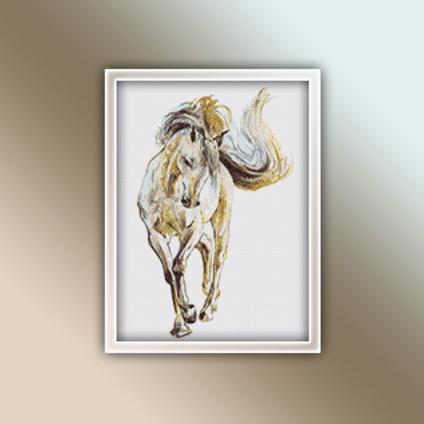 White Horse Cross Stitch Pattern 1 Instant PDF Download - Horse Watercolor Cross Stitch Pattern - Animal Cross Stitch Pattern