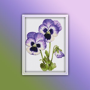 Pansy Flowers Cross Stitch Pattern 1 Instant PDF Download - Pansies Watercolor Cross Stitch Pattern - Pansy Flower Cross Stitch Pattern