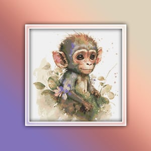Monkey Cross Stitch Pattern 4 Instant PDF Download - Monkey Watercolor Cross Stitch Pattern - Animal Cross Stitch Pattern