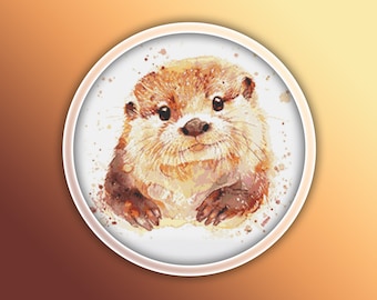 Sea Otter Cross Stitch Pattern 7 Instant PDF Download - Baby Sea Otter Watercolor Stitching Pattern - Ocean Animals Cross Stitch Pattern