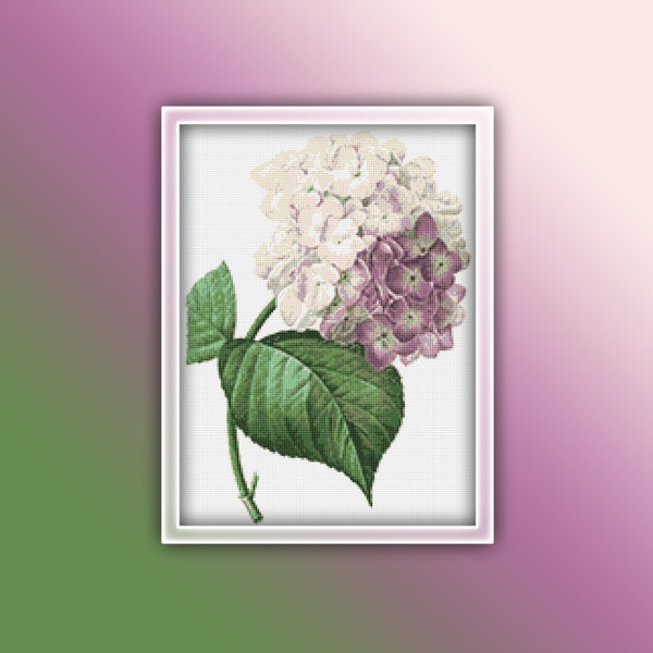 Hydrangea Flowers Cross Stitch Pattern 1 Instant PDF Download - Watercolor Cross Stitch Pattern - Purple and White Hortensia