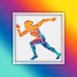 Running Cross Stitch Pattern 1 Instant Download Instant PDF Download - Runner Watercolor Cross Stitch Pattern - Sprint Sprinting