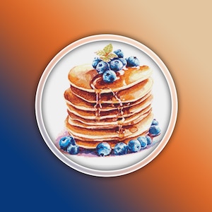 Blueberry Pancakes Cross Stitch Pattern Instant PDF Download - Black berries Watercolor Cross Stitch Pattern - Crepes Cross Stitch Pattern