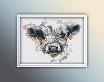 Veau motif point de croix 2 Téléchargement instantané en PDF - vache aquarelle au point de croix - motif animal au point de croix