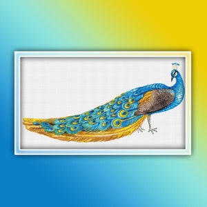 Peacock Cross Stitch Pattern 9 Instant PDF Download - Peacock Watercolor Cross Stitch Pattern - Bird Cross Stitch Pattern