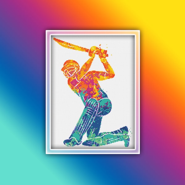 Cricket Cross Stitch Pattern 2 Instant PDF Download - Cricket Player Sport Watercolor Cross Stitch Pattern