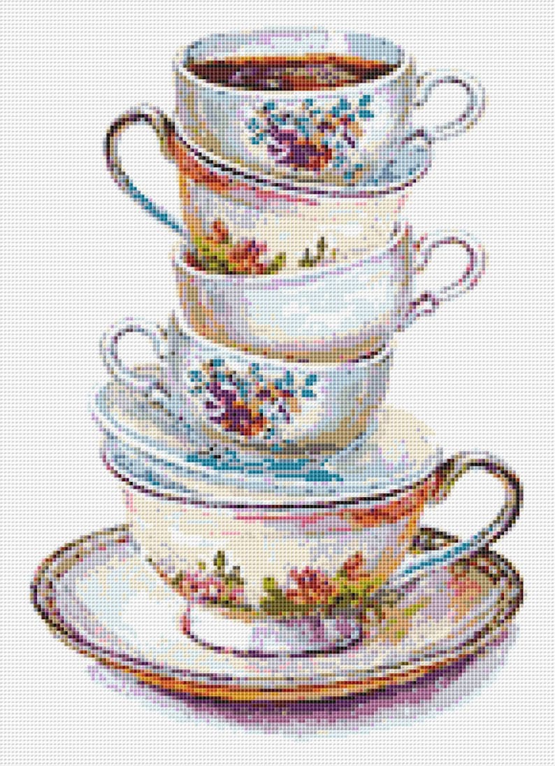 Tea Cups Cross Stitch Pattern 1 Instant PDF Download Tea - Etsy