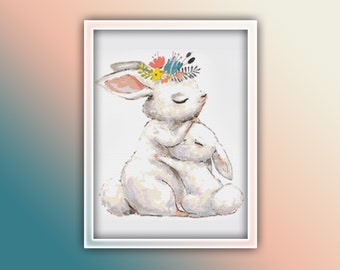 Lapins motif point de croix 1 Téléchargement instantané Téléchargement PDF instantané - motif lapin aquarelle point de croix - motif animal point de croix