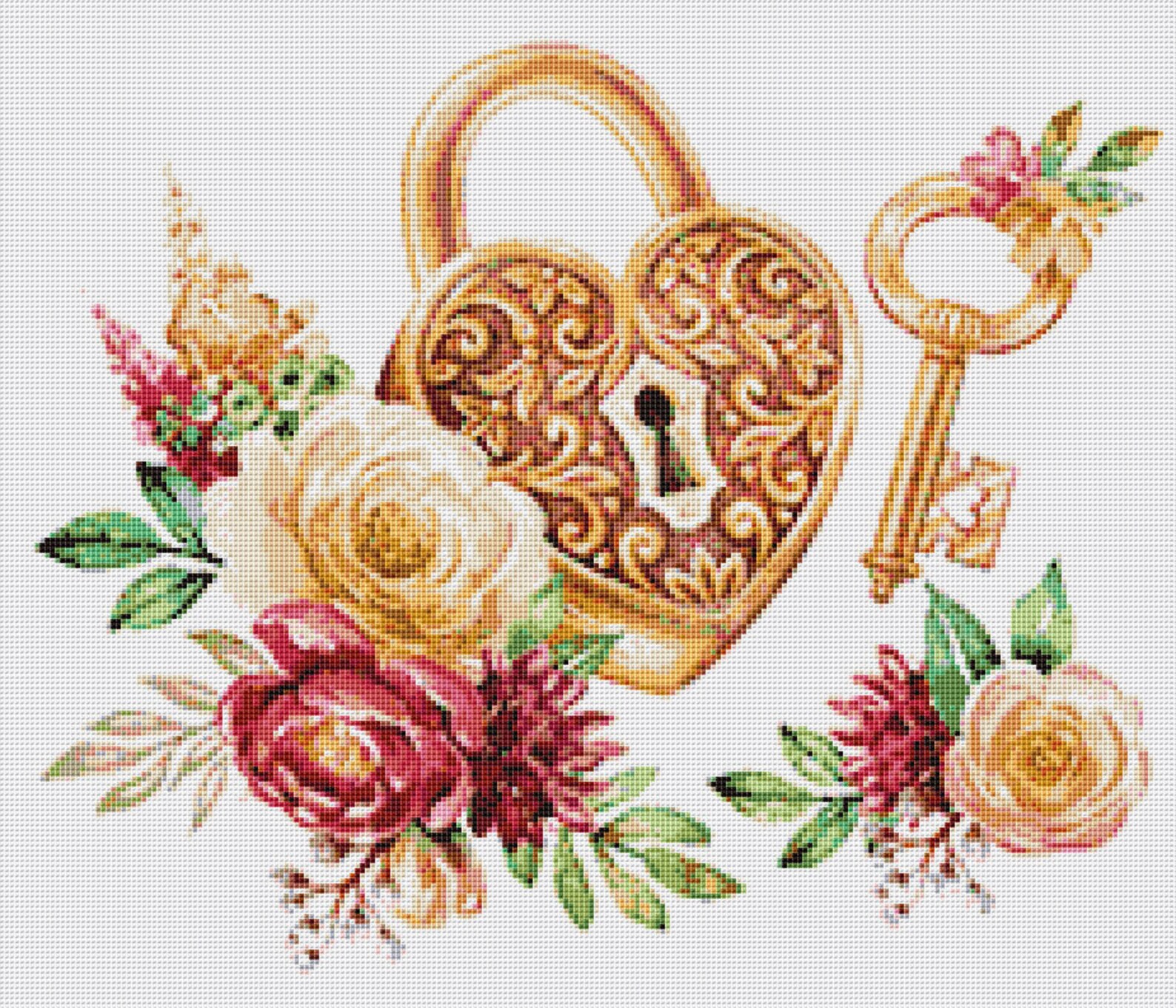 Lock and Key Cross Stitch Pattern 1 Instant PDF Download Etsy