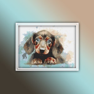 Dachshund Cross Stitch Pattern 4 Instant PDF Download - Dachshund Watercolor Cross Stitch Pattern - Animal Cross Stitch Pattern