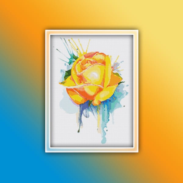 Yellow Rose Cross Stitch Pattern 1 Instant PDF Download - Rose Watercolor Cross Stitch Pattern - Flower Cross Stitch Pattern