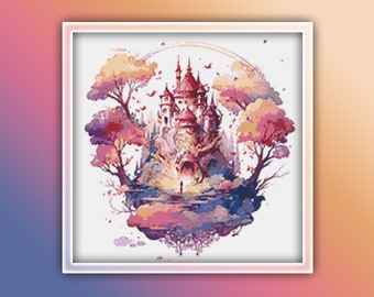 Castle Cross Stitch Pattern 2 Instant PDF Download - Fairy Tale Castle Watercolor Cross Stitch Pattern - Royal Castle