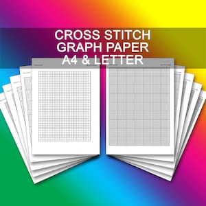 May include: A stack of 10 white sheets of cross stitch graph paper in A4 and Letter sizes. The paper has a grid pattern with 10 squares per inch.
