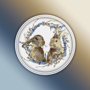 Bunnies Cross Stitch Pattern 1 Instant Download Instant PDF Download - Bunny Watercolor Cross Stitch Pattern - Animal Cross Stitch Pattern