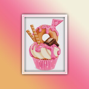 Patrón de punto de cruz de cupcake 4 Descarga instantánea en PDF - Patrón de punto de cruz de acuarela de donut
