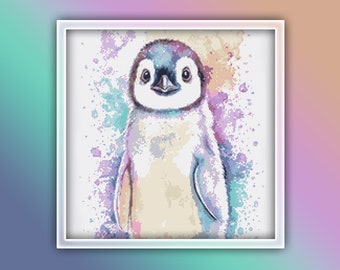 Penguins Cross Stitch Pattern 7 Instant PDF Download - Emperor Penguin Watercolor Cross Stitch Pattern - Bird Cross Stitch Pattern