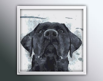 Patrón de punto de cruz de Labrador Negro 1 Descarga instantánea en PDF - Patrón de punto de cruz de acuarela de perro negro - Punto de cruz de animales