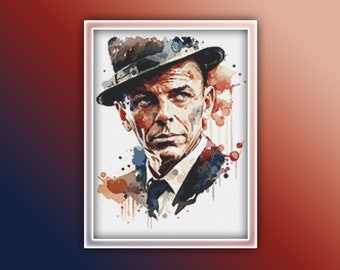 Frank Sinatra Cross Stitch Pattern 2 Instant PDF Download - Frank Sinatra Watercolor Cross Stitch Pattern - Celebrity - Vintage Singer