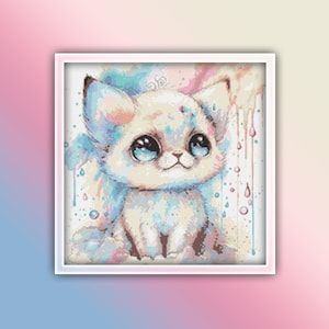 Cat Cross Stitch Pattern 29 Instant PDF Download - Kitty Watercolor Cross Stitch Pattern - Animal Cross Stitch Pattern - White Cat Kitten