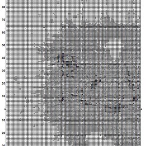 May include: A cross-stitch pattern chart in grayscale, featuring a complex design within a grid. The chart has numbered axes and includes the text "Page 1" and "Ostrich 1". The designer's name, "Light Unicorn Designs", is also visible.