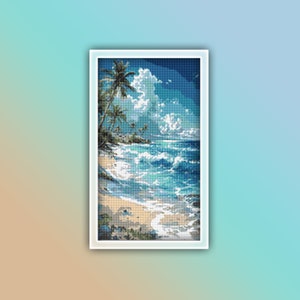 Beach Landscape Cross Stitch Pattern 8 Instant PDF Download - Warm Sunny Beach Watercolor Cross Stitch Pattern - Ocean and Waves - Island