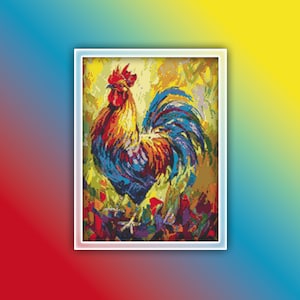 Rooster Cross Stitch Pattern 7 Instant PDF Download - Chicken Watercolor Cross Stitch Pattern - Bird Cross Stitch