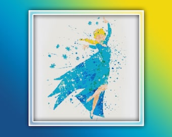 Frozen Cross Stitch Pattern 1 Instant PDF Download - Elsa Watercolor Cross Stitch Pattern