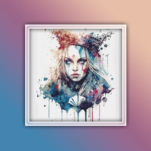 Alice in Wonderland Cross Stitch Pattern 3 Instant PDF Download - Alice Watercolor Cross Stitch Pattern