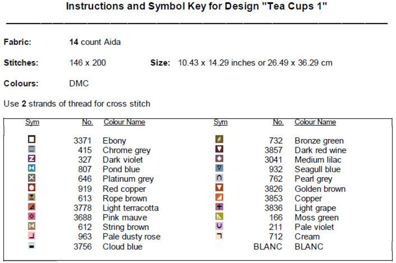 Tea Cups Cross Stitch Pattern 1 Instant PDF Download - Tea Watercolor ...