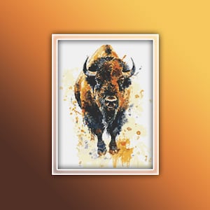 Bison Cross Stitch Pattern 3 Instant PDF Download - Bison Watercolor Cross Stitch Pattern - Animal Cross Stitch Pattern