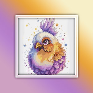 Poulet au point de croix 7 Téléchargement instantané en PDF - Poulet au point de croix aquarelle - oiseau au point de croix
