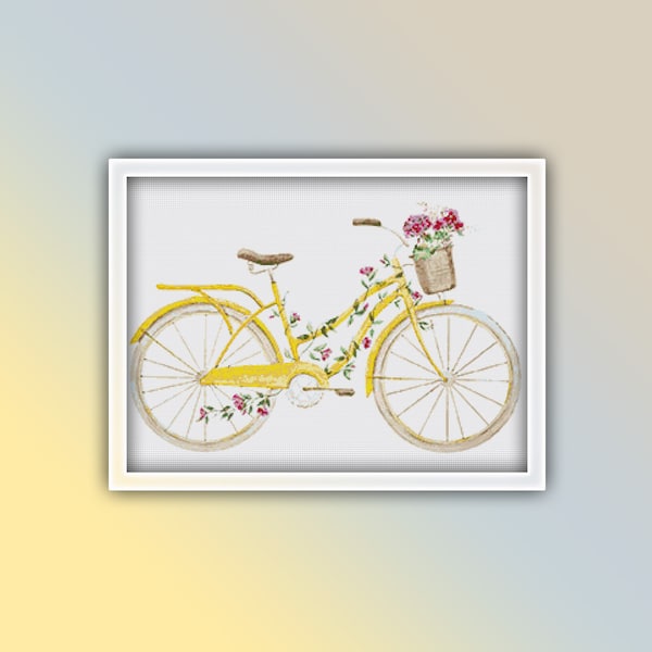 Bicycle Cross Stitch Pattern 2 Instant PDF Download - Flower Bicycle Watercolor Cross Stitch Pattern