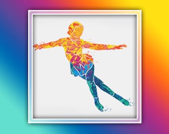 Ice Skater Cross Stitch Pattern 1 Instant Download Instant PDF Download - Figure Ice Skating Watercolor Cross Stitch Pattern