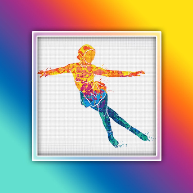 Ice Skater Cross Stitch Pattern 1 Instant Download Instant PDF Download Figure Ice Skating Watercolor Cross Stitch Pattern image 1