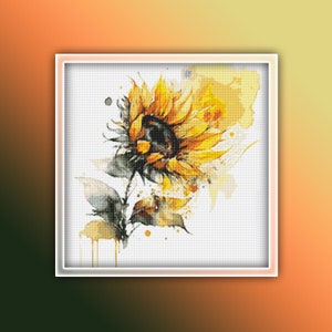 Zonnebloem kruissteekpatroon 4 Instant PDF downloaden - Zonnebloem aquarel kruissteekpatroon - gele bloem - bloemen