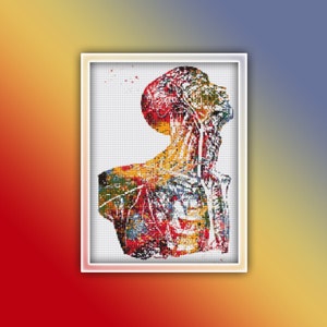 Anatomy Cross Stitch Pattern 1 Instant PDF Download - Anatomy Watercolor Cross Stitch Pattern