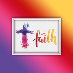 Faith Cross Stitch Pattern 1 Instant PDF Download - Christianity Watercolor Cross Stitch Pattern - Cross Cross Stitch Pattern