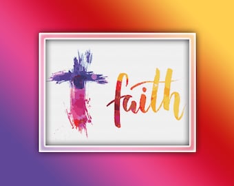 Faith Cross Stitch Pattern 1 Instant PDF Download - Christianity Watercolor Cross Stitch Pattern - Cross Cross Stitch Pattern