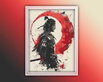 Samurai Cross Stitch Pattern 2 Instant PDF Download - Japanese Warrior Man Watercolor Cross Stitch Pattern - Japan Cross Stitch Pattern