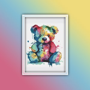Teddy Bear Cross Stitch Pattern 9 Instant PDF Download - Teddy Bear Watercolor Cross Stitch Pattern - Animal Cross Stitch Pattern