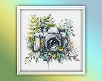 Camera Cross Stitch Pattern 5 Instant PDF Download - Camera Watercolor Cross Stitch Pattern