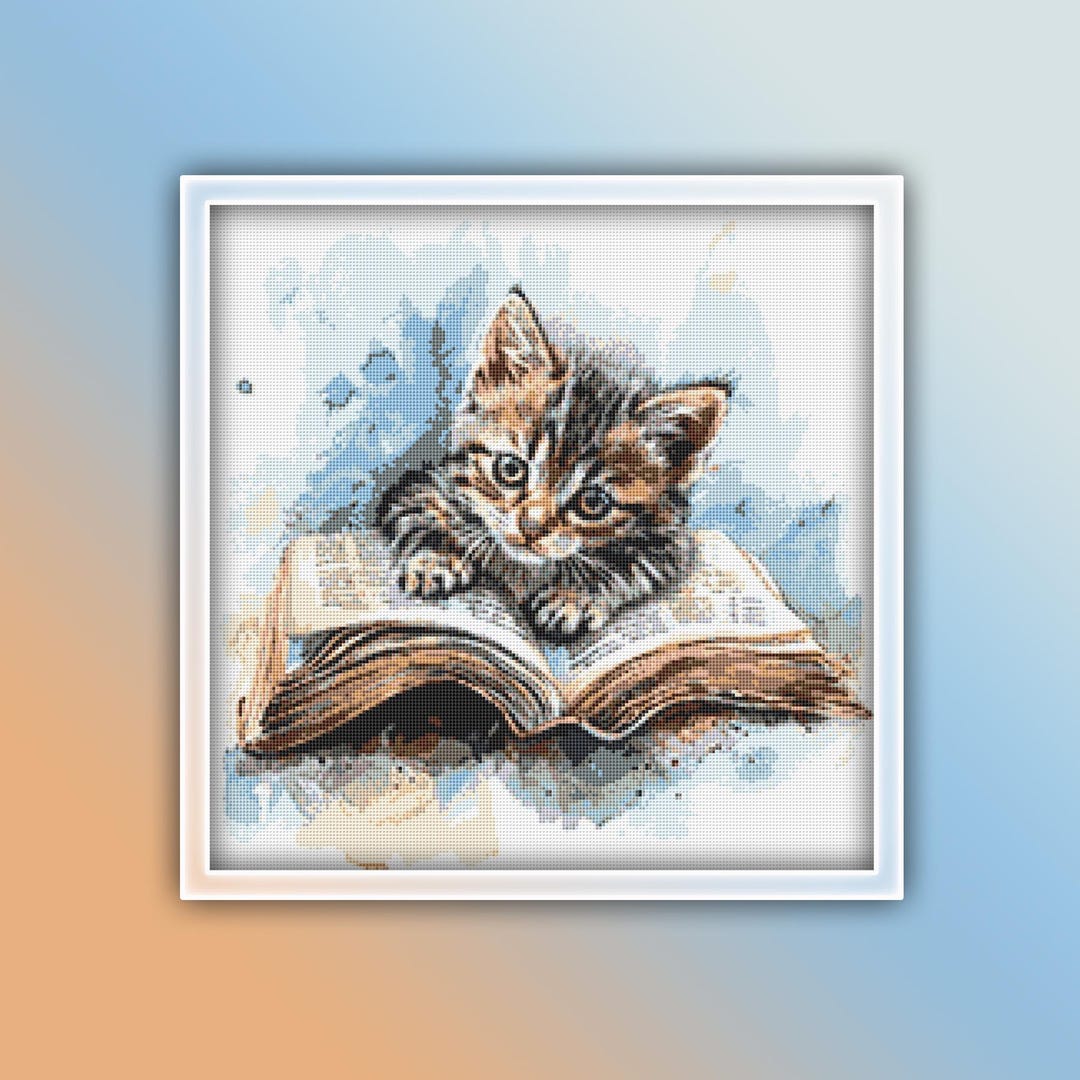 Cat on a Book Cross Stitch Pattern 1 Instant PDF Download - Tabby ...
