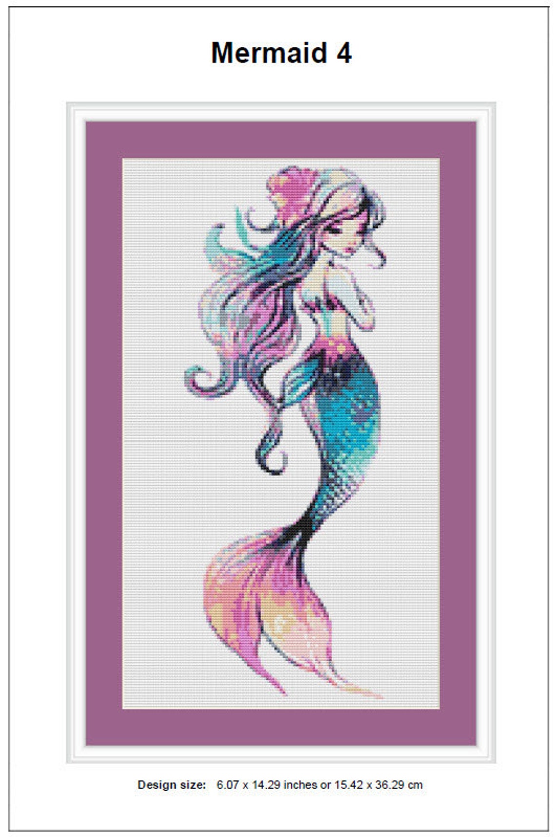 Mermaid Cross Stitch Pattern 4 Instant PDF Download - Woman Watercolor ...