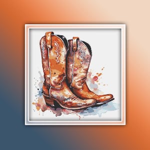Cowboy Boots Cross Stitch Pattern 2 Instant PDF Download - Sheriff Shoes Watercolor Cross Stitch Pattern