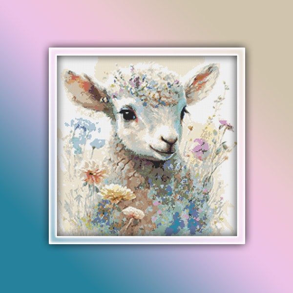 Sheep Cross Stitch Pattern 13 Instant Download Instant PDF Download - Lamb Watercolor Cross Stitch Pattern - Woodland Animals