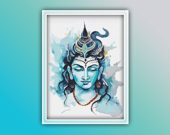 Shiva Cross Stitch Pattern 4 Instant Download Instant PDF Download - Buddha Watercolor Cross Stitch Pattern