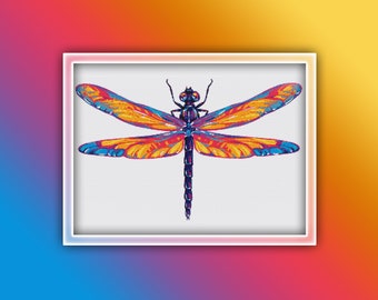 Dragonfly Cross Stitch Pattern 1 Instant PDF Download - Insect Watercolor Cross Stitch Pattern - Animal Cross Stitch Pattern